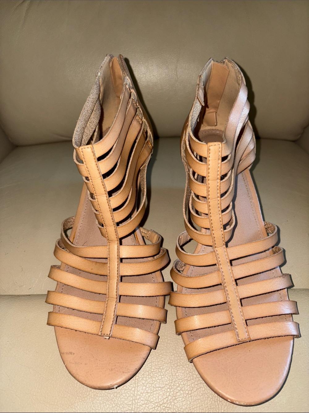 TORRID Tan Strappy Wedge Sandals w/ back zipper